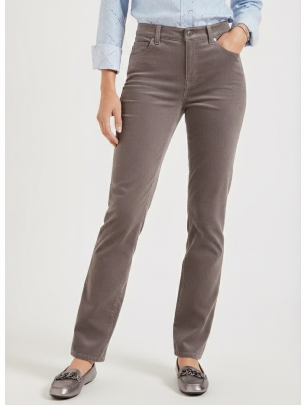 Talbots Stretch Corduroy Straight Leg Pants Taupe Women's Size 10